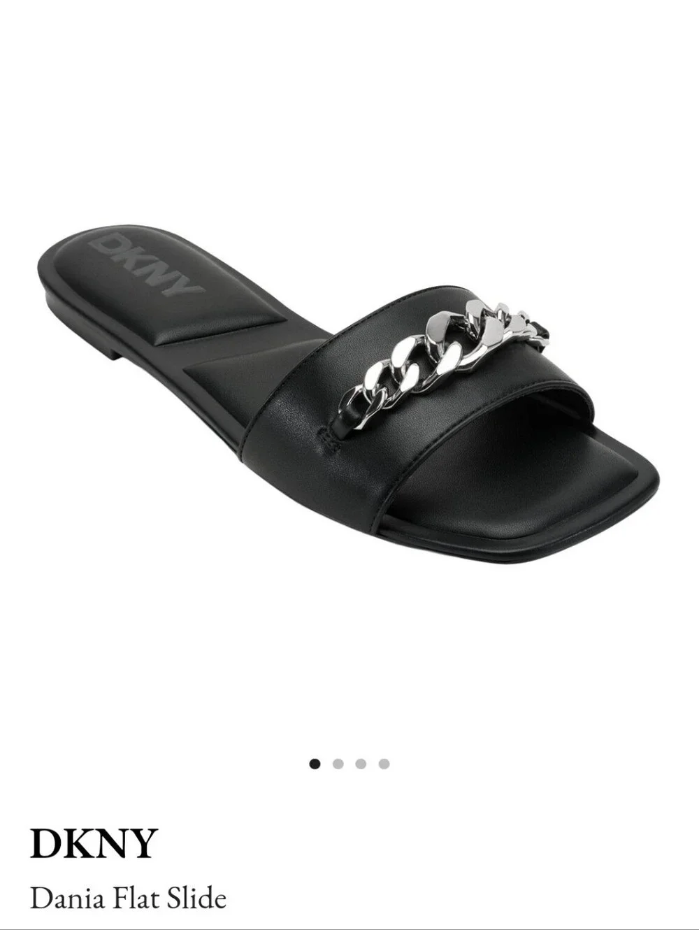DKNY NEW IN BOX BLACK FLAT SLIDE SANDALS W/SILVER CHAIN - Picture 3 of 10